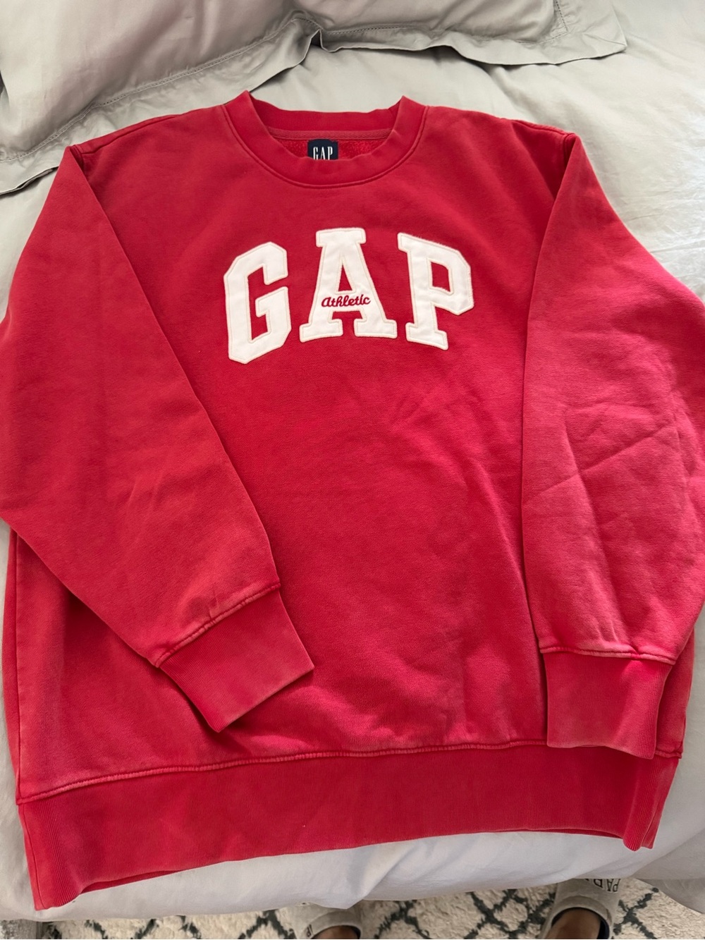 GAP Red Crewneck Sweatshirt with White Athletic Logo